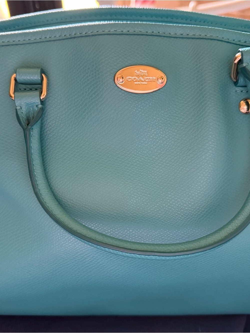 Coach Teal Leather Satchel with Gold-Tone Plaque